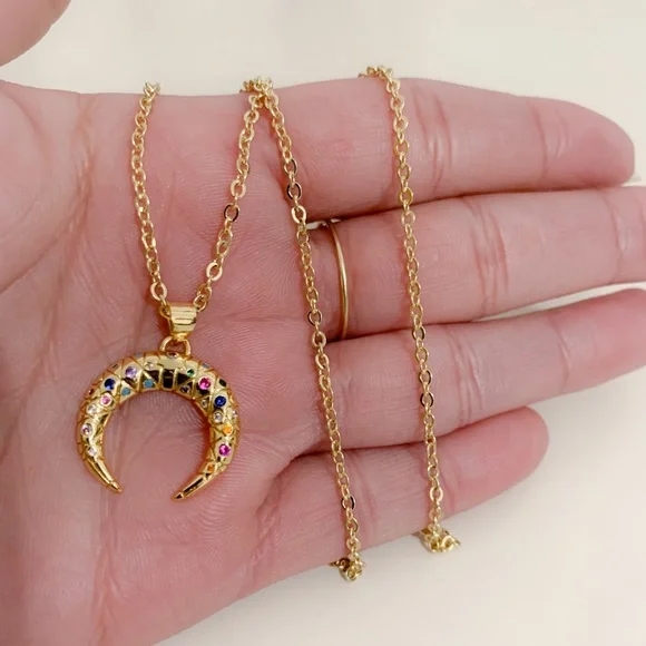 Colorful Crescent Moon Necklace | 14k Gold Filled - Picture 5 of 9